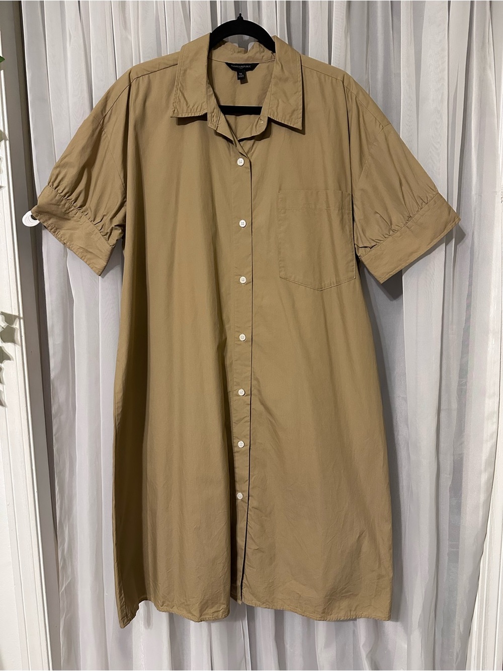 Banana Republic Tan Short-Sleeve Button-Down Cotton Shirt Dress Size XL